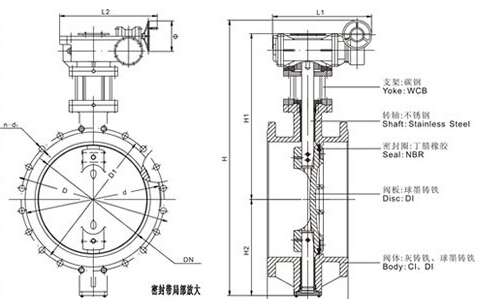 D343X 型 PN6、PN10 法蘭式雙偏心軟密封蝶閥結(jié)構(gòu)圖