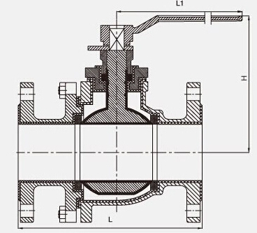 Q41F3襯氟塑料里球閥結(jié)構(gòu)圖